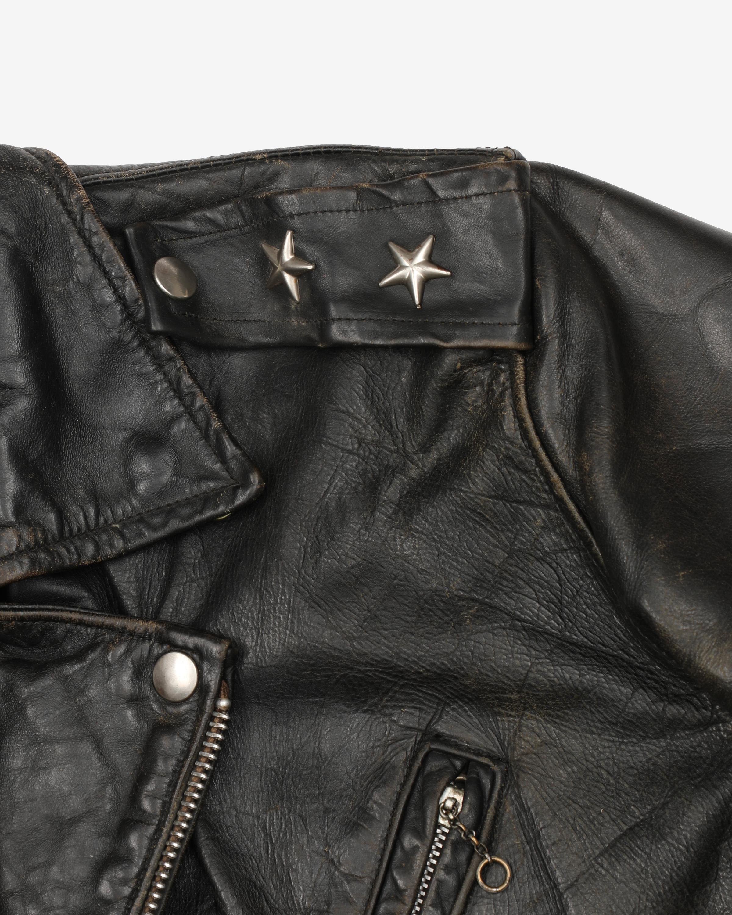 Vintage 60s Brent Sportsman Black Biker Style Leather Jacket - L