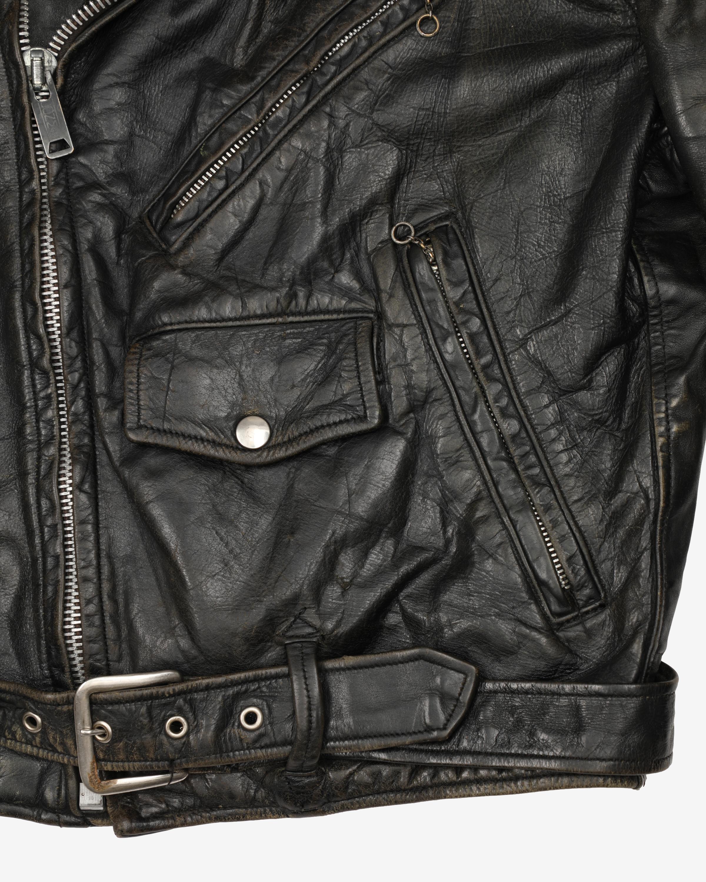 Vintage 60s Brent Sportsman Black Biker Style Leather Jacket - L