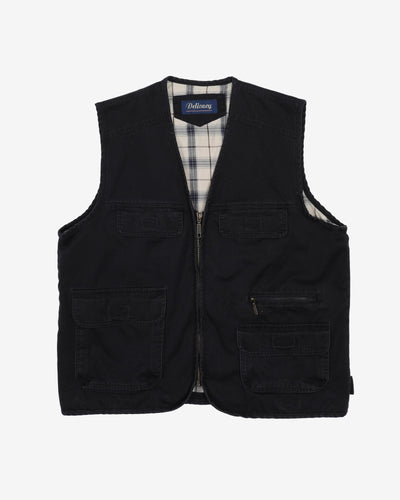 Vintage Navy Padded / Check Lined Utility Vest - L