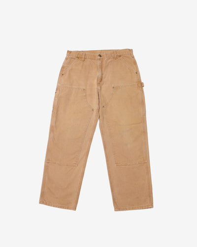 Vintage Double Knee Tan / Beige Carhartt Workwear Utility Jeans - W36 L30