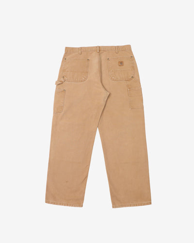Vintage Double Knee Tan / Beige Carhartt Workwear Utility Jeans - W36 L30