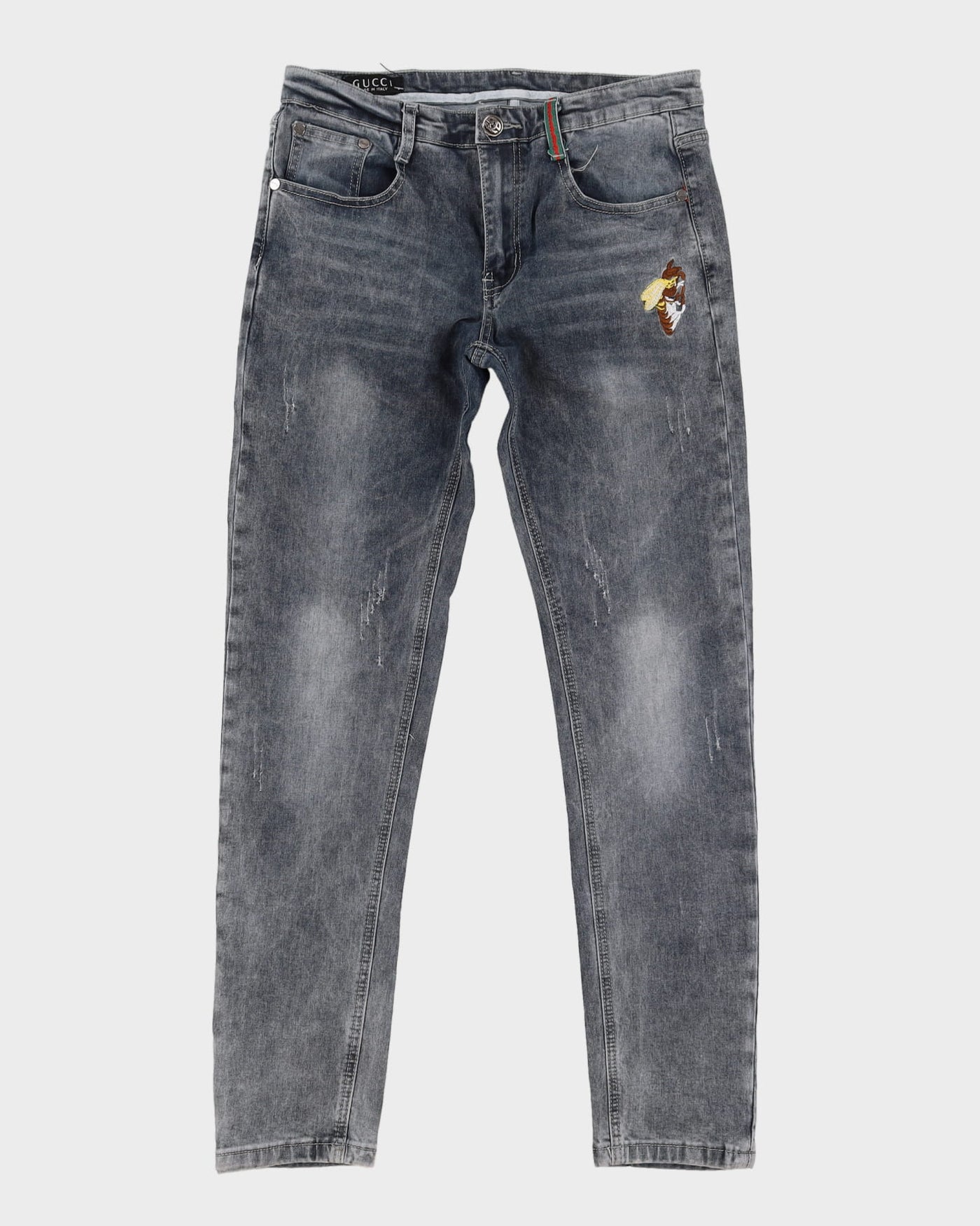 Gucci Embroidered Ash Grey Designer Jeans - W32 L31