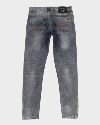 Gucci Embroidered Ash Grey Designer Jeans - W32 L31