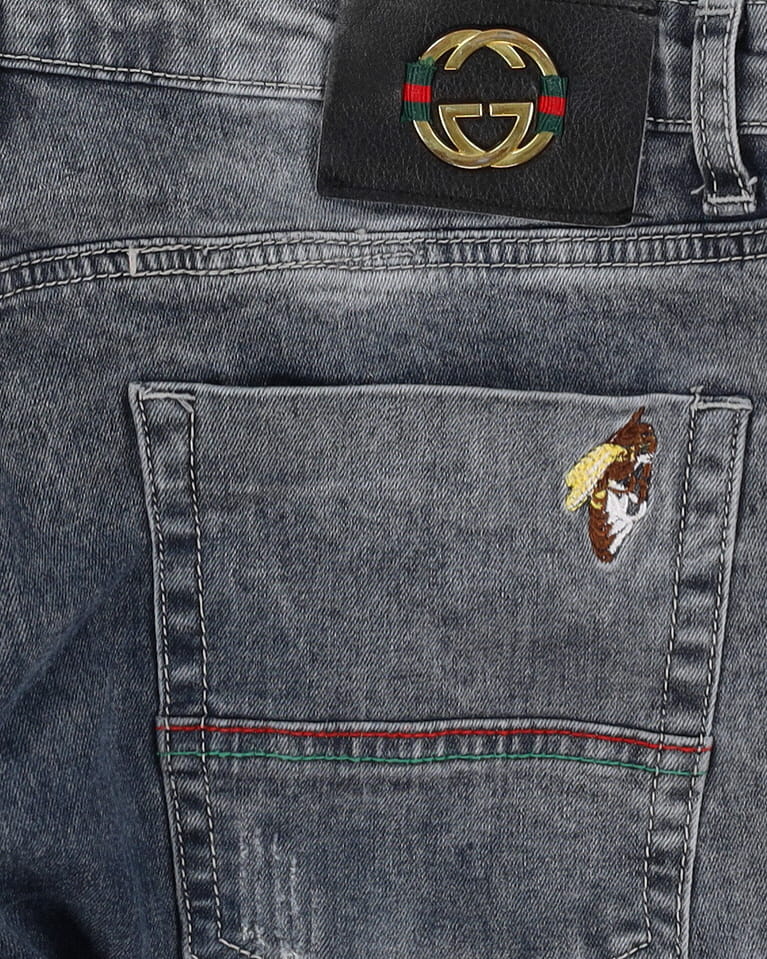 Gucci Embroidered Ash Grey Designer Jeans - W32 L31