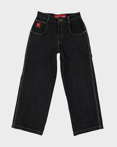 00s Y2K JNCO Flamehead USA Black Baggy Oversized Contrast Stitch Jeans - W30 L28