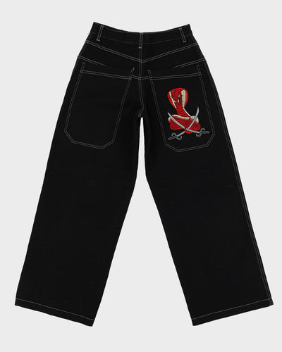 00s Y2K Extreme Zone Black Baggy Oversized Contrast Stitch Jeans - W27 L29