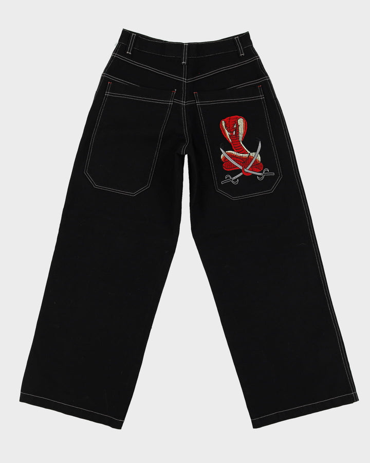 00s Y2K Extreme Zone Black Baggy Oversized Contrast Stitch Jeans - W27 L29