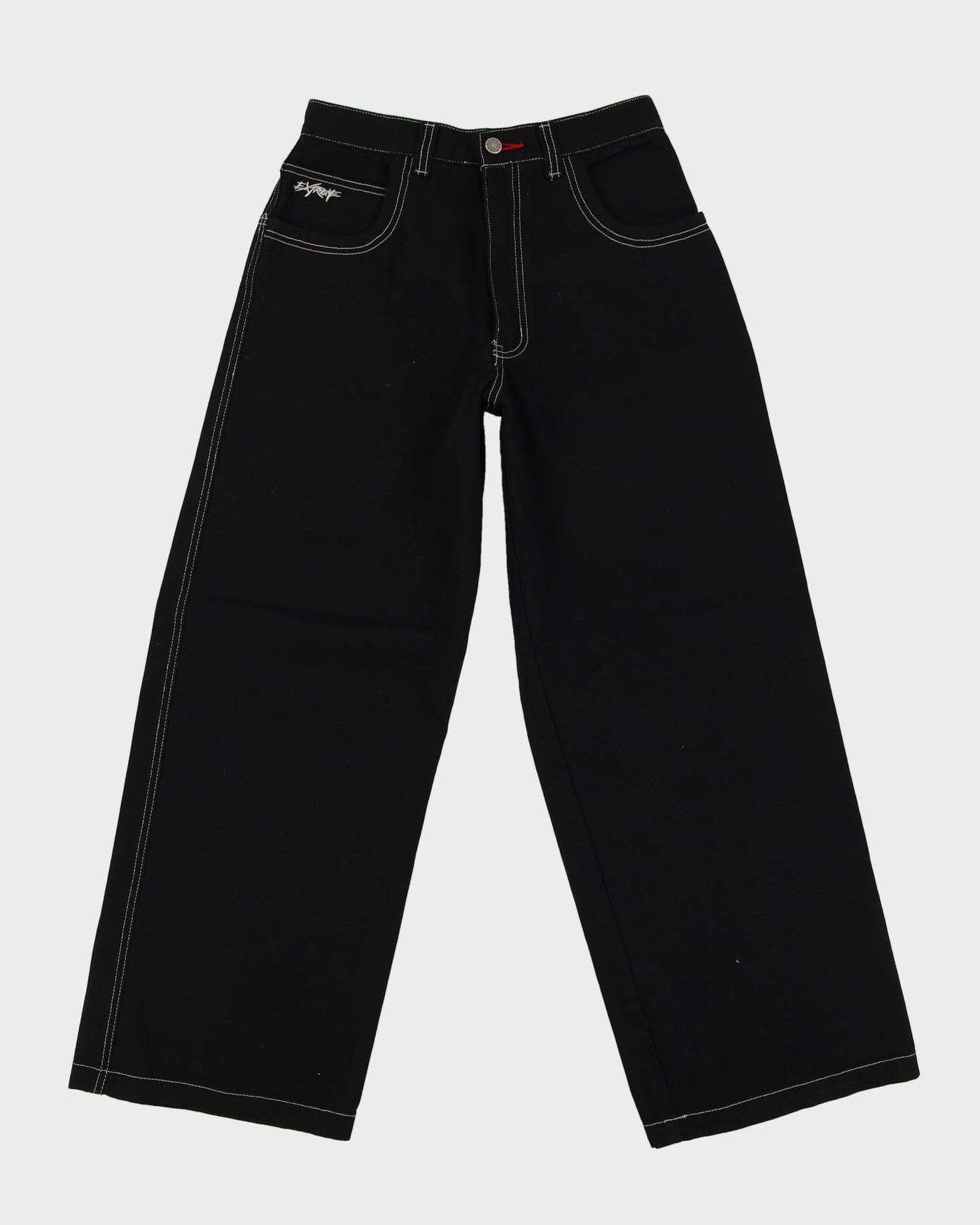 00s Y2K Extreme Zone Black Baggy Oversized Contrast Stitch Jeans - W27 L29
