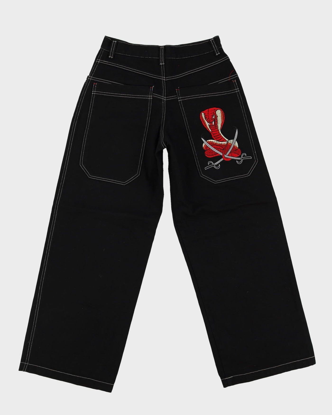 00s Y2K Extreme Zone Black Baggy Oversized Contrast Stitch Jeans - W27 L29