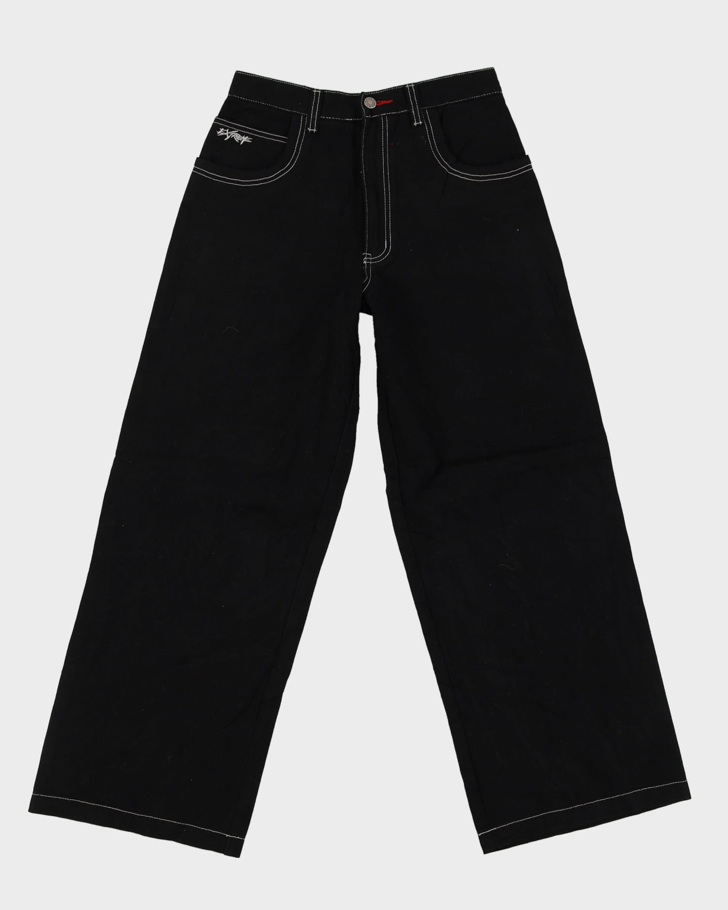 00s Y2K Extreme Zone Black Baggy Oversized Contrast Stitch Jeans - W28 L30