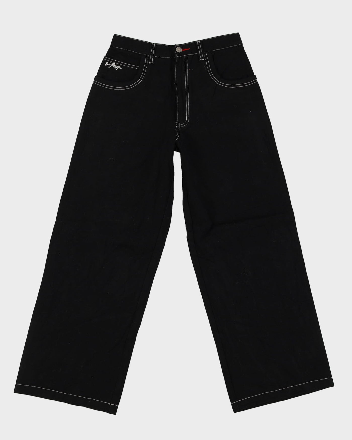 00s Y2K Extreme Zone Black Baggy Oversized Contrast Stitch Jeans - W28 L30