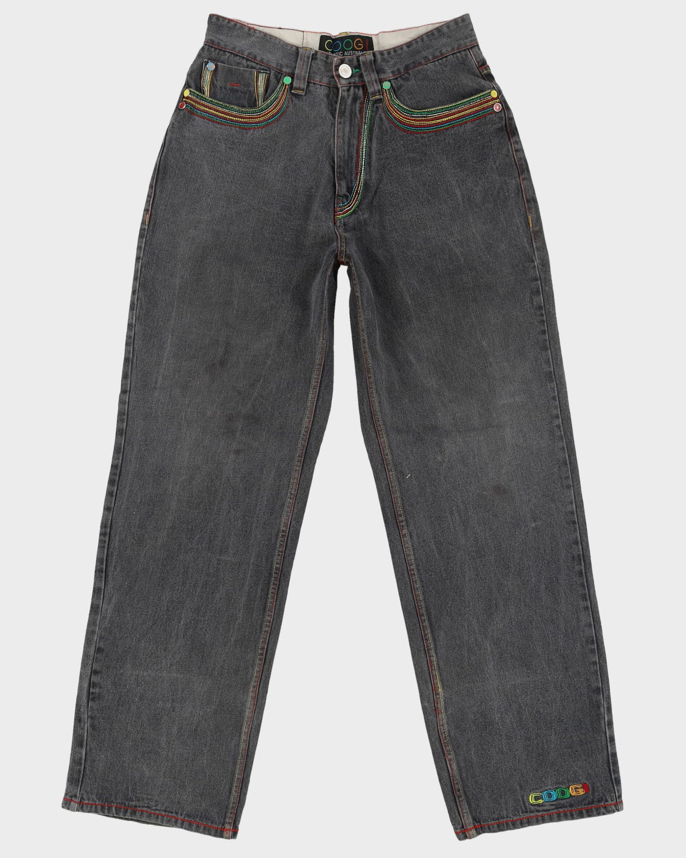 Vintage 90s Coogi Grey Colourful Embroidered Dark Wash Jeans - W32 L34