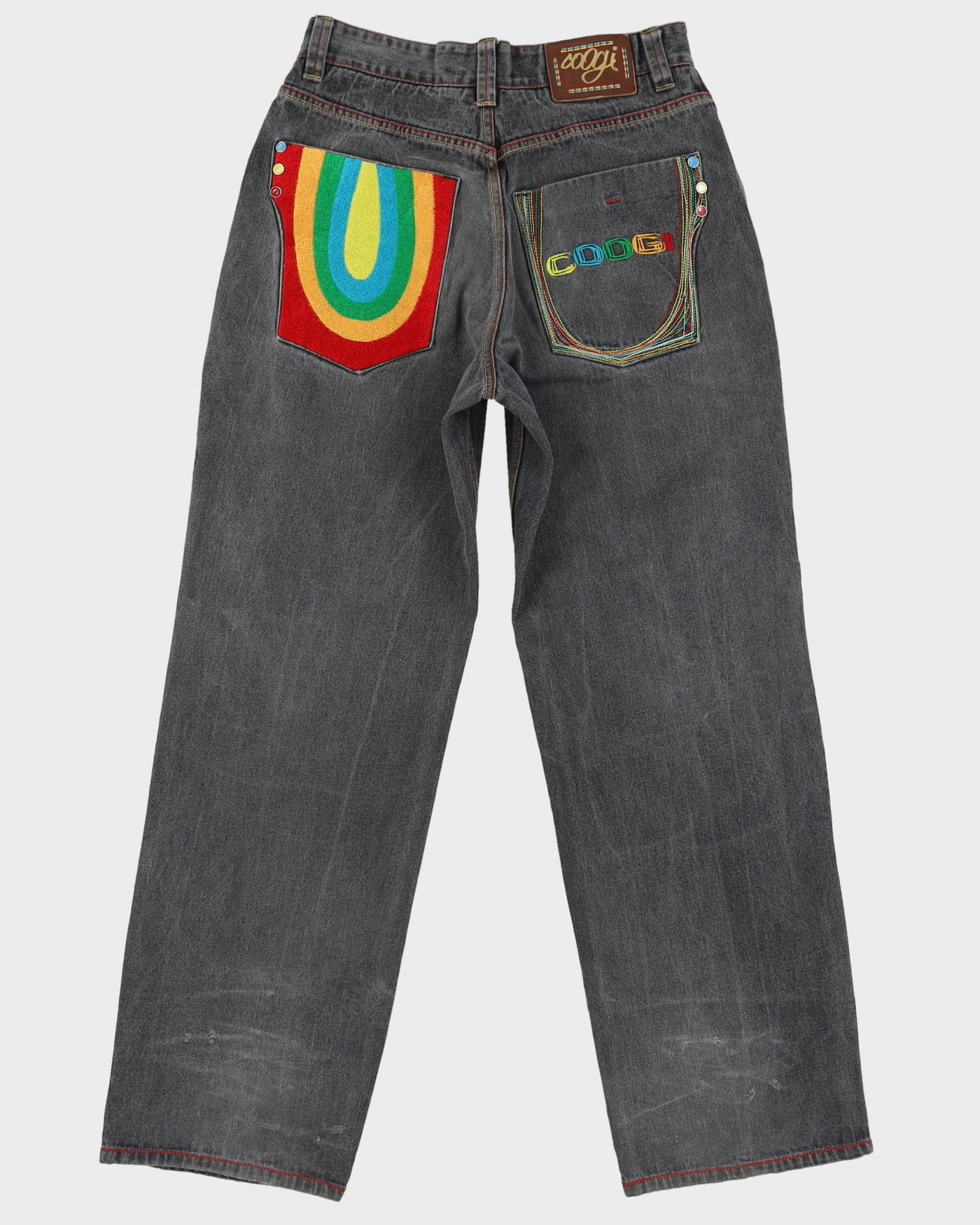 Vintage 90s Coogi Grey Colourful Embroidered Dark Wash Jeans - W32 L34
