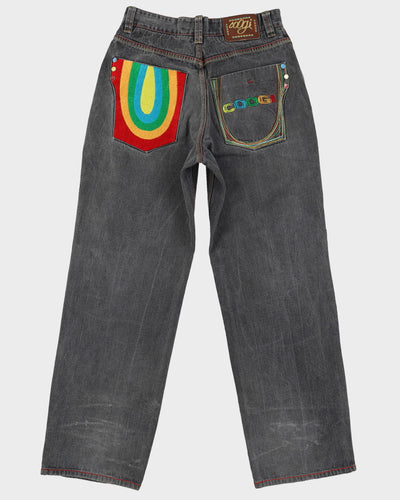 Vintage 90s Coogi Grey Colourful Embroidered Dark Wash Jeans - W32 L34