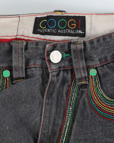 Vintage 90s Coogi Grey Colourful Embroidered Dark Wash Jeans - W32 L34