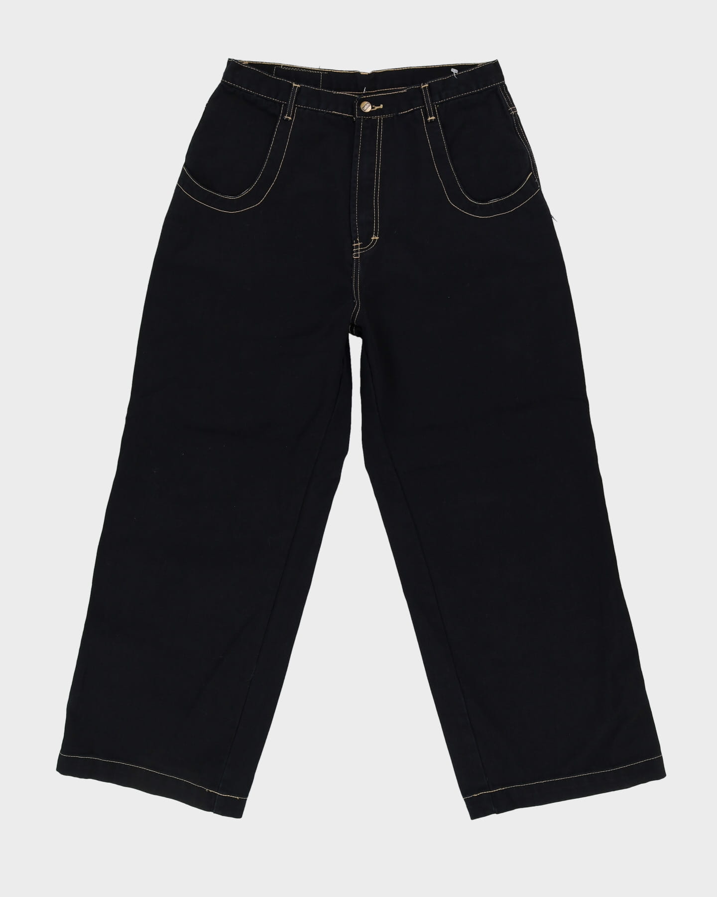 90s / 00s Y2K Contrast Stitch Dark Wash Black Jeans - W34 L30