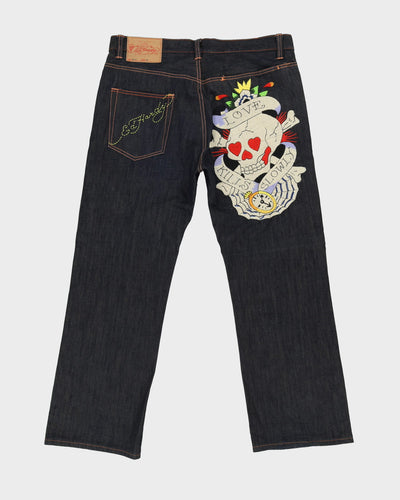 00s Y2K Ed Hardy Love Kills Slowly Dark Wash Blue Jeans - W38 L32