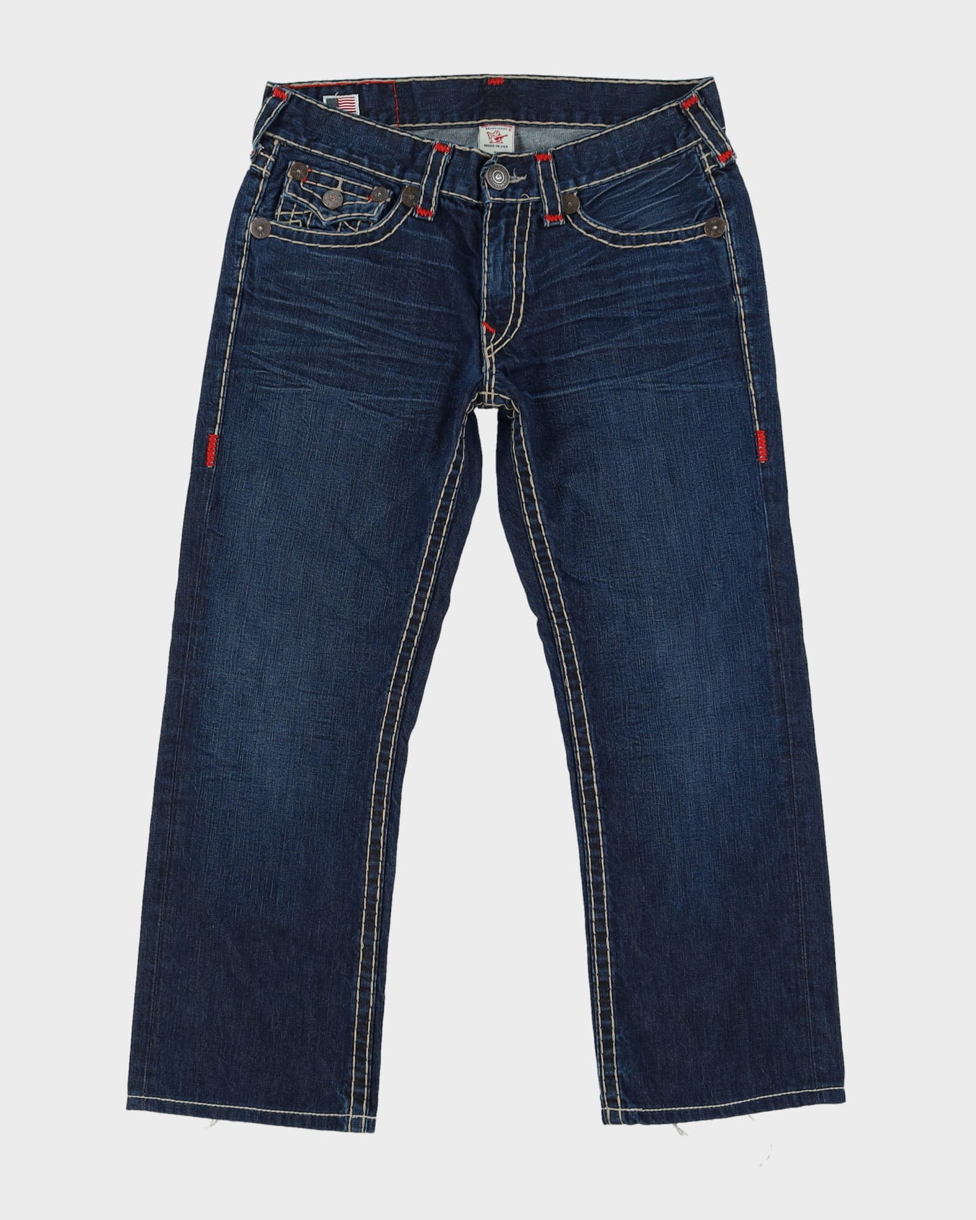 00s Y2K True Religion Contrast Stitch Blue Jeans - W34 L28