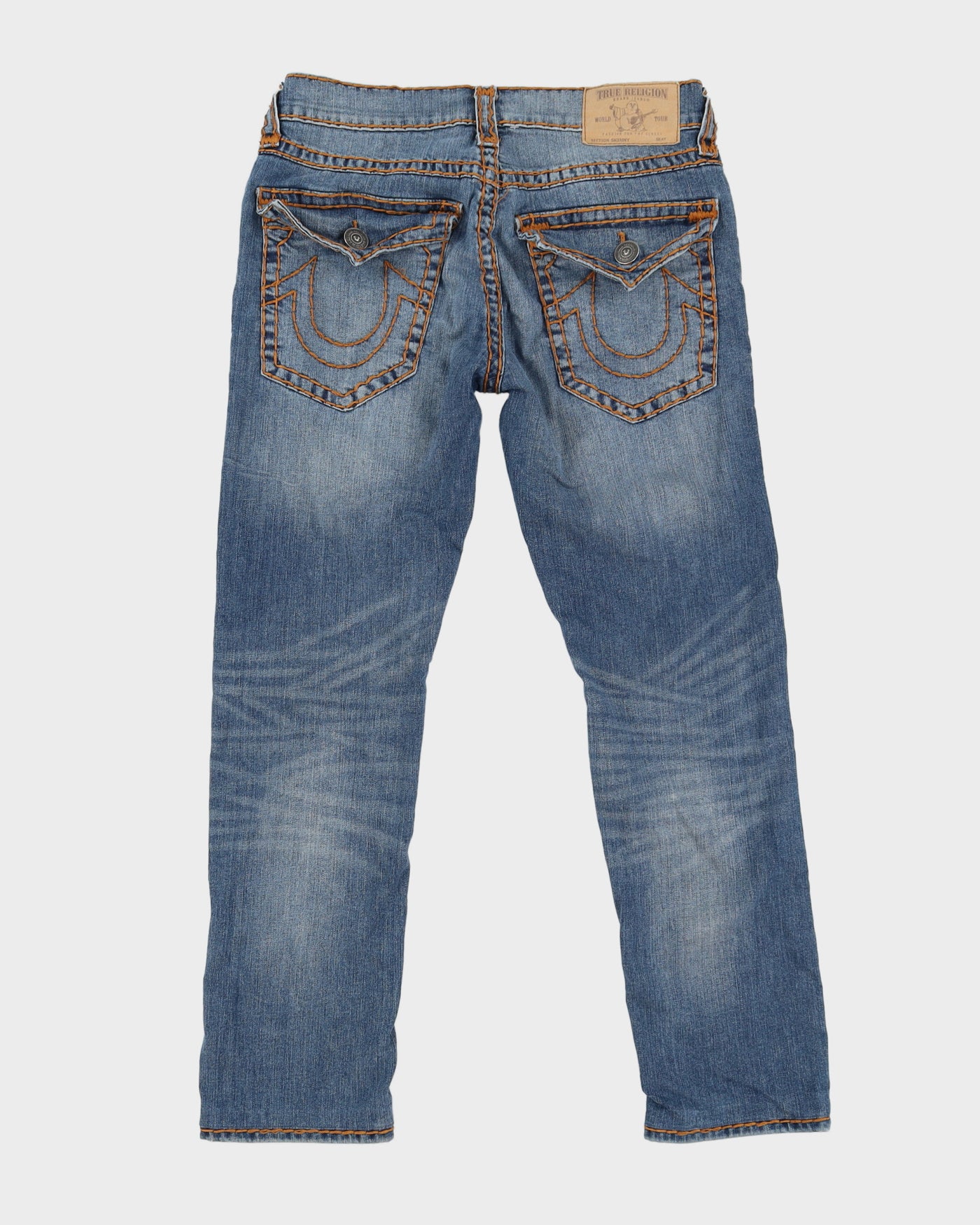 Y2K 00s True Religion Medium Washed Orange Stitching Blue Jeans - W34 L30