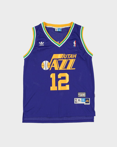 00s John Stockton #12 Utah Jazz Purple / Yellow NBA Basketball Jersey - XL