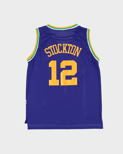00s John Stockton #12 Utah Jazz Purple / Yellow NBA Basketball Jersey - XL