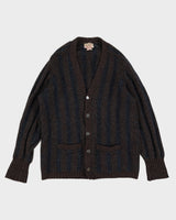 True Vintage 1960s Navy Blue And Brown Shetland Wool Mens Cardigan - M