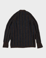 True Vintage 1960s Navy Blue And Brown Shetland Wool Mens Cardigan - M