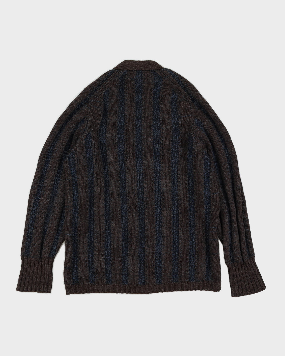 True Vintage 1960s Navy Blue And Brown Shetland Wool Mens Cardigan - M