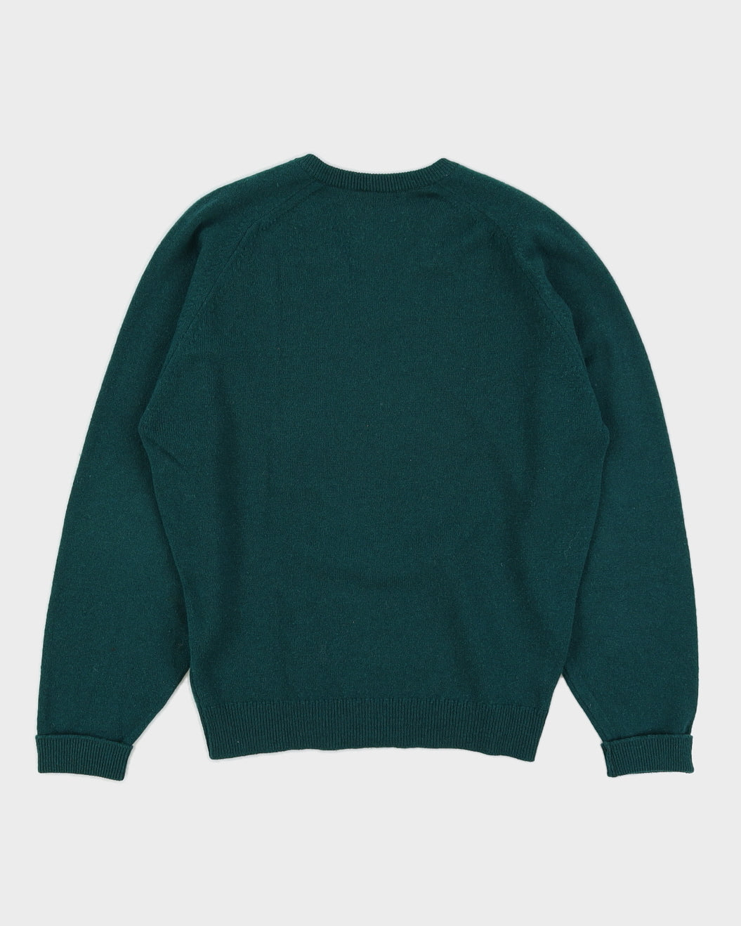 Vintage 1970s Burberry Green V Neck Pullover - M