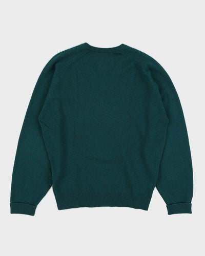 Vintage 1970s Burberry Green V Neck Pullover - M