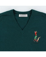 Vintage 1970s Burberry Green V Neck Pullover - M