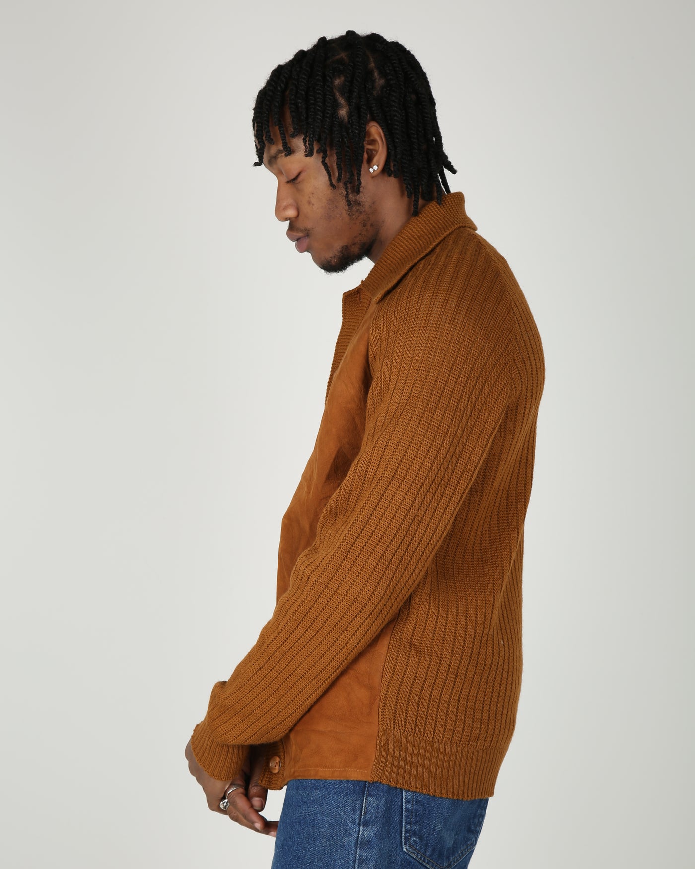 1970s Tundra suede front knitted cardigan - XS