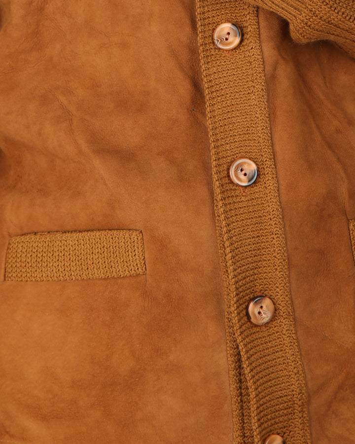 1970s Tundra suede front knitted cardigan - XS