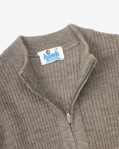 Vintage 80s Hawk Casuals Grey Zip-Up Knitted Sweatshirt - L
