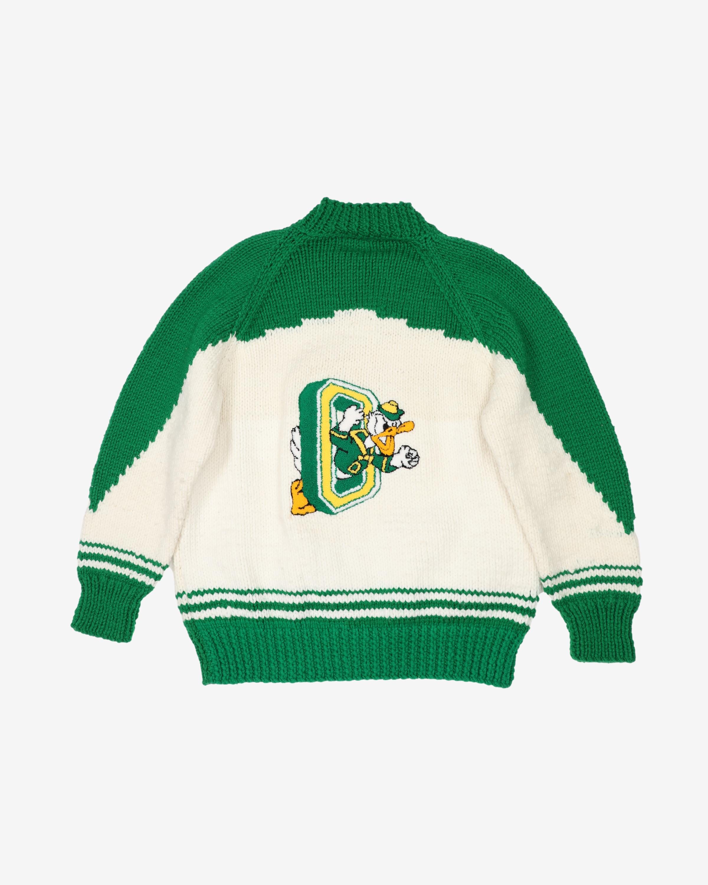 Vintage 80s / 90s University Of Oregon Ducks White / Green College / Varsity Knit - L