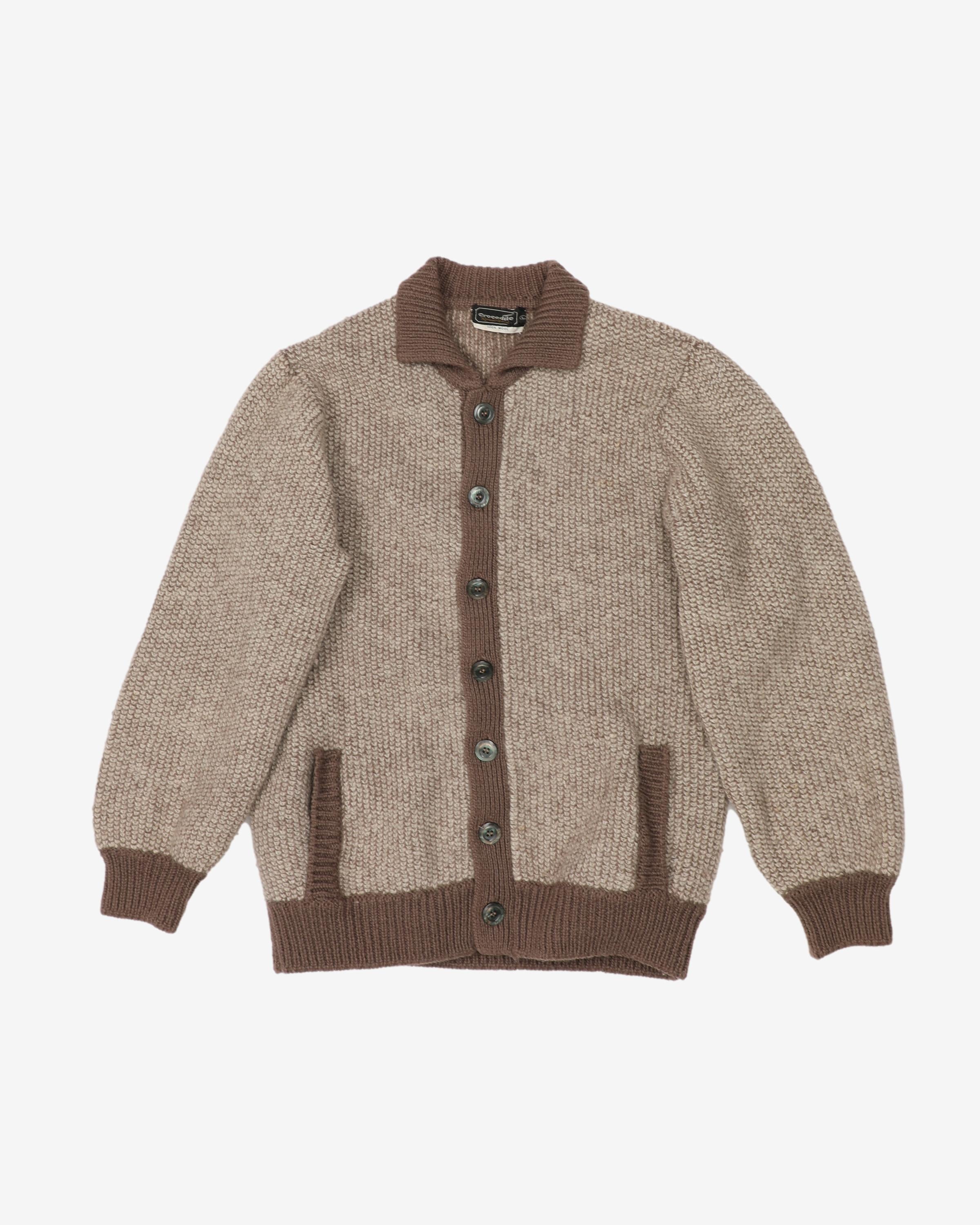 Vintage 80s Crocodile Brown / Beige Button Up Knit - L