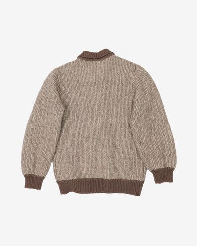 Vintage 80s Crocodile Brown / Beige Button Up Knit - L