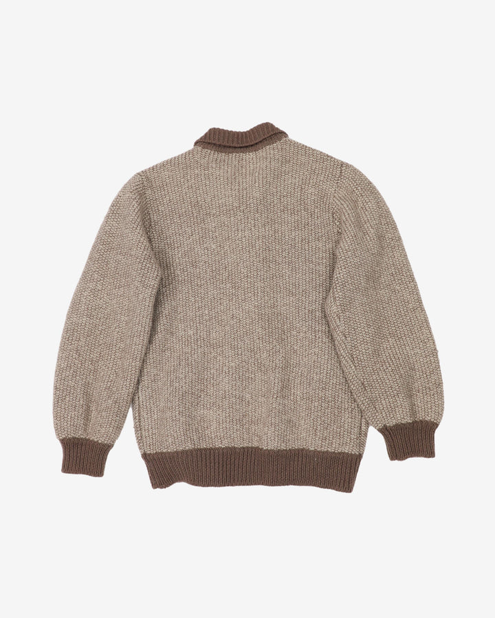 Vintage 80s Crocodile Brown / Beige Button Up Knit - L