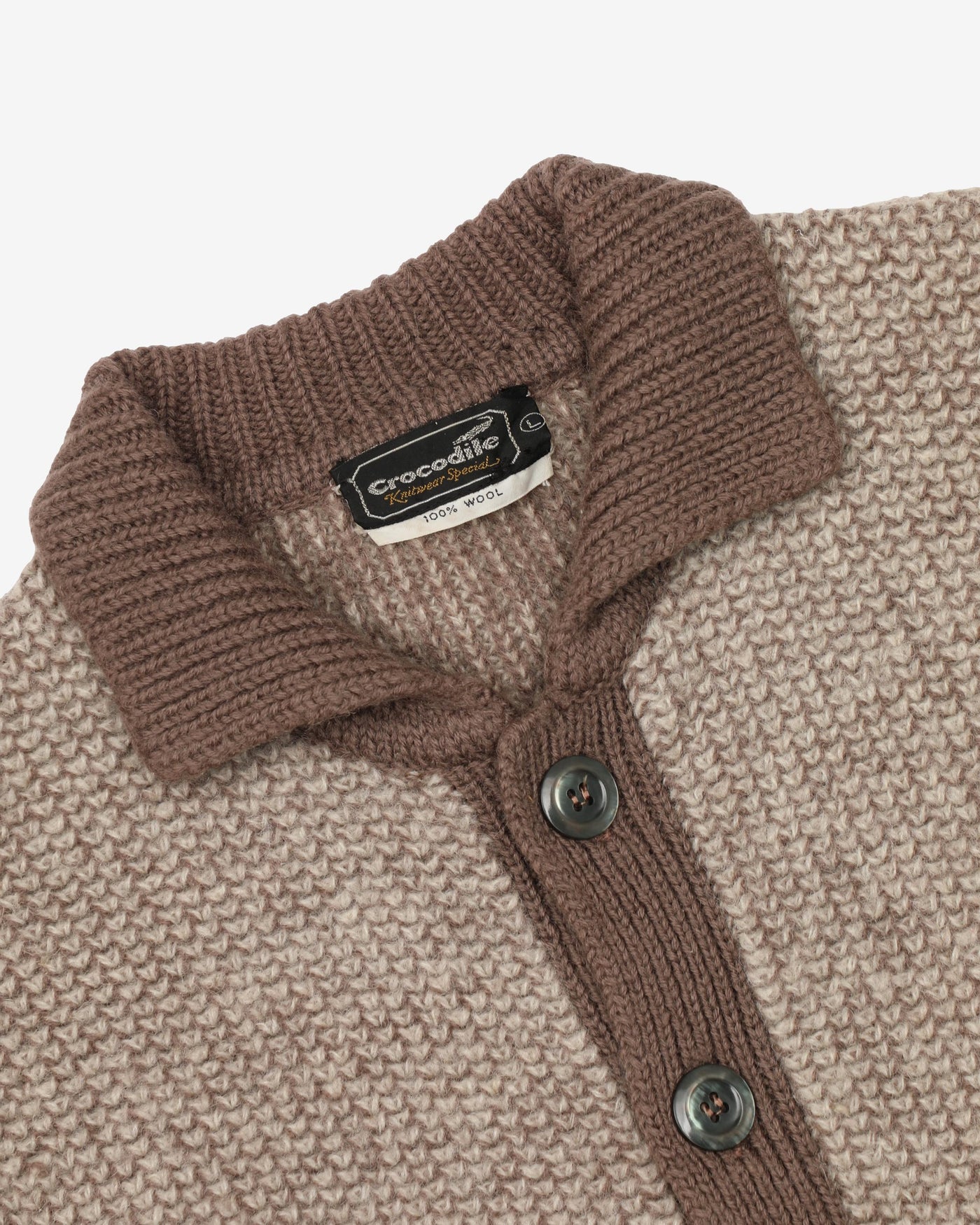Vintage 80s Crocodile Brown / Beige Button Up Knit - L