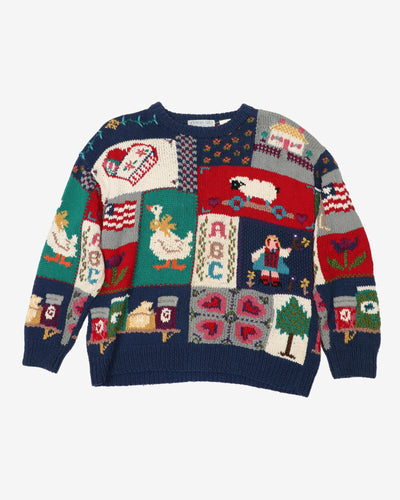 Vintage 90s Animal / Cartoon All Over Patterned Knitted Sweatshirt - M