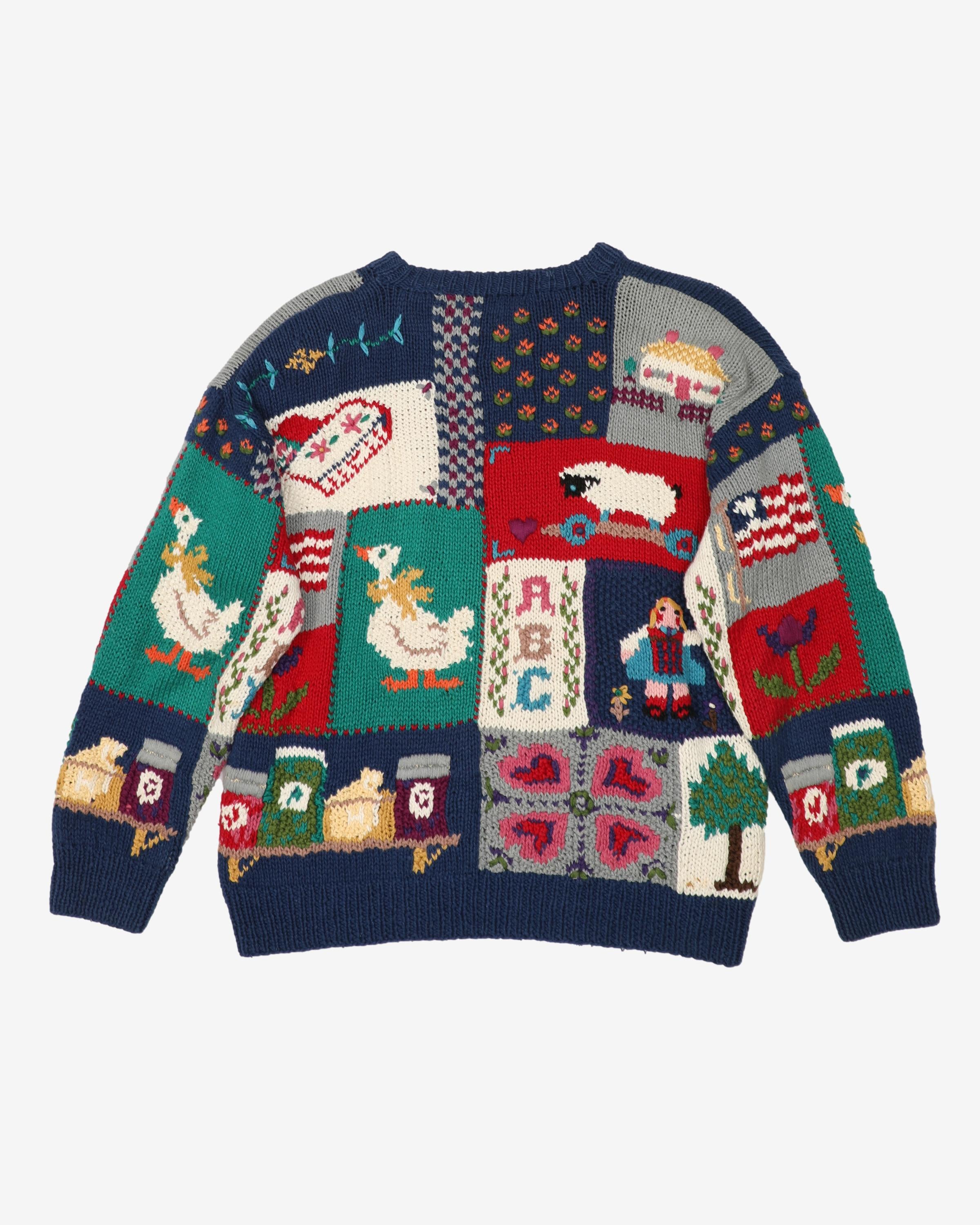Vintage 90s Animal / Cartoon All Over Patterned Knitted Sweatshirt - M