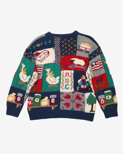 Vintage 90s Animal / Cartoon All Over Patterned Knitted Sweatshirt - M