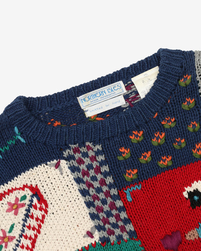 Vintage 90s Animal / Cartoon All Over Patterned Knitted Sweatshirt - M
