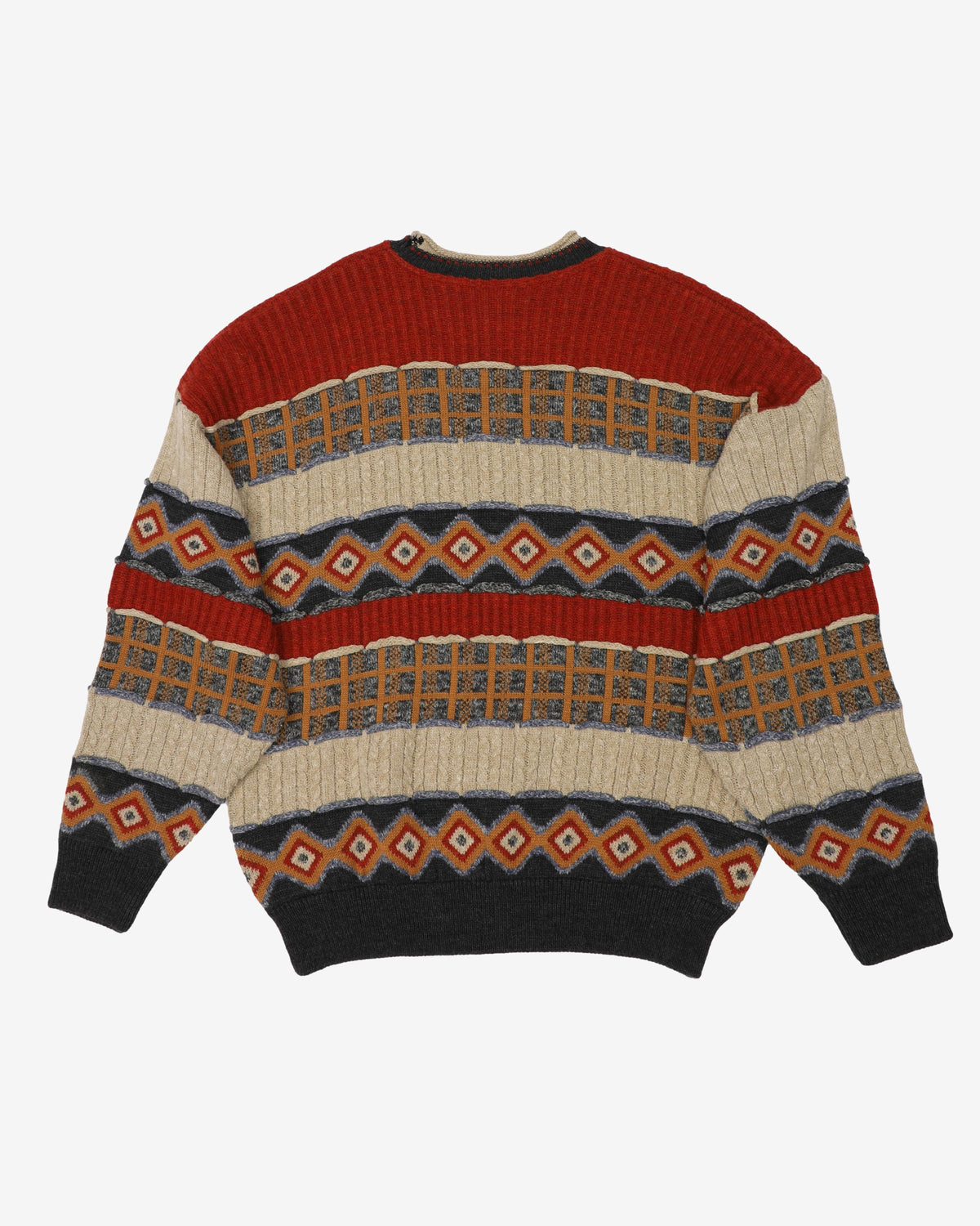 Vintage 90s Chunky Neutral Tone All Over Patterned Knitted Sweatshirt - XL