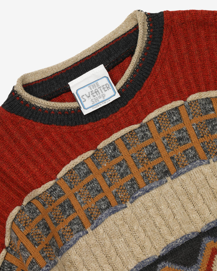 Vintage 90s Chunky Neutral Tone All Over Patterned Knitted Sweatshirt - XL