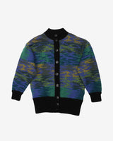 Vintage 90s Black / Blue / Green Patterned Button Up Cardigan Sweatshirt - L