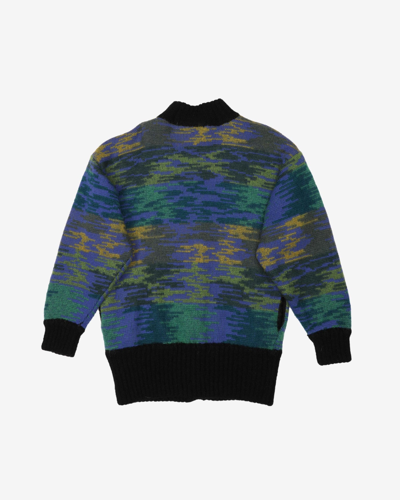 Vintage 90s Black / Blue / Green Patterned Button Up Cardigan Sweatshirt - L
