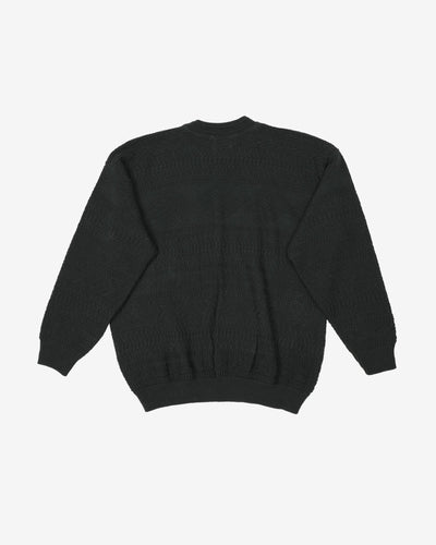 Vintage 90s Green Patterned Knit Oversized Sweatshirt - M
