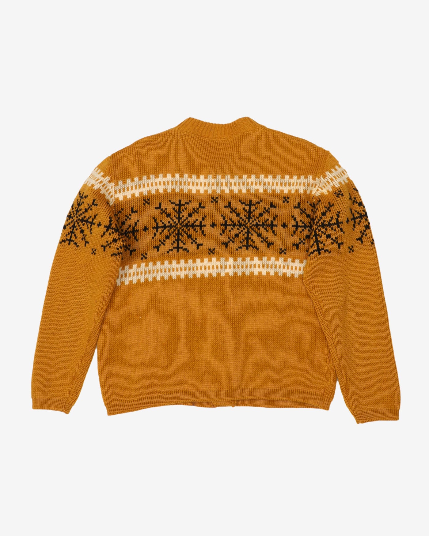 Vintage 80s Mustard Yellow Button Up Knitted Sweatshirt - M