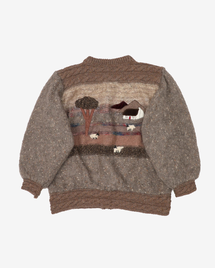 Vintage 90s Farm House Design Grey / Brown Mohair Knitted Cardigan- M